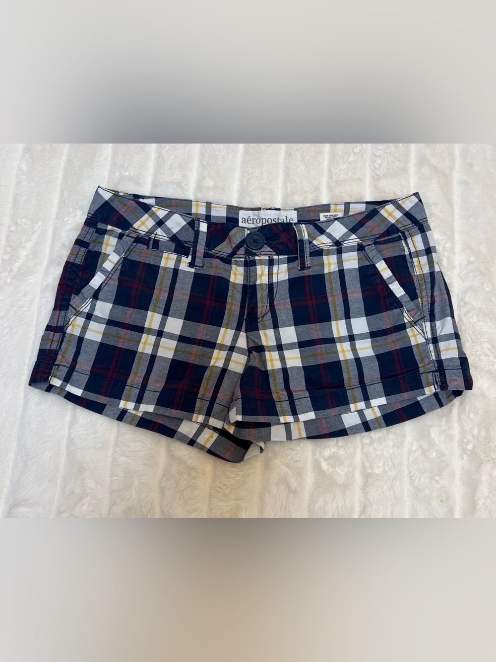 2000s Y2K Aeropostale Womens Size 1/2 Shorts Chino Plaid Low Rise Micro Preppy